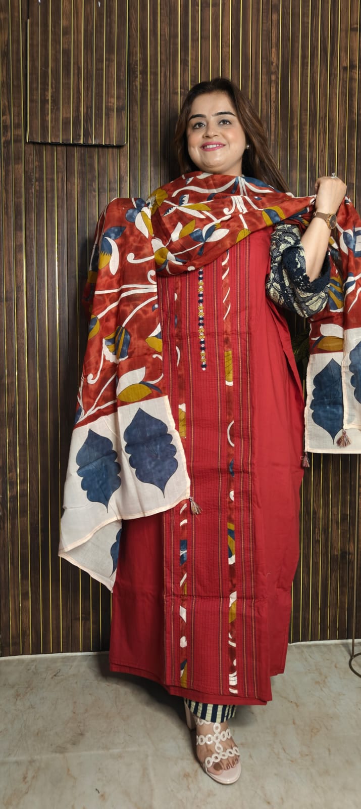 Pure Cotton Suit Set with Floral Print Dupatta