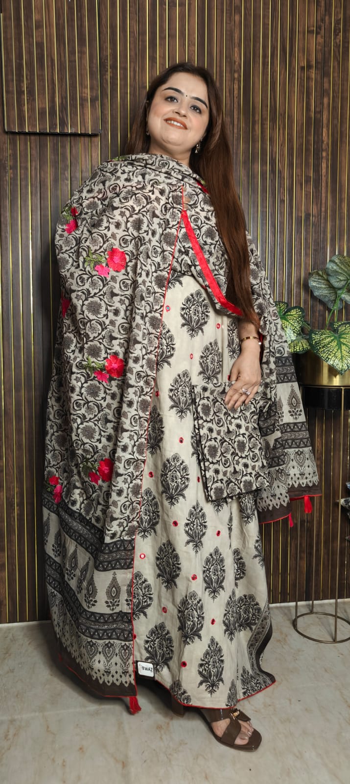 Soft Brown Cotton Suit Set with Elegant Embroidered Dupatta 🤎