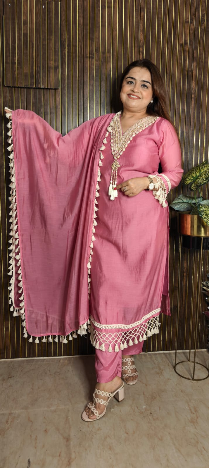 Pretty in Pink – Premium Muslin Kurti Set with Shell Detailing 💕