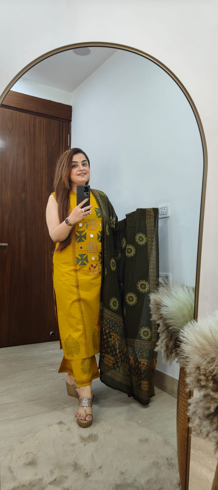 Traditional Yellow Mirror Work Kurti Set | Premium Ethnic Wear