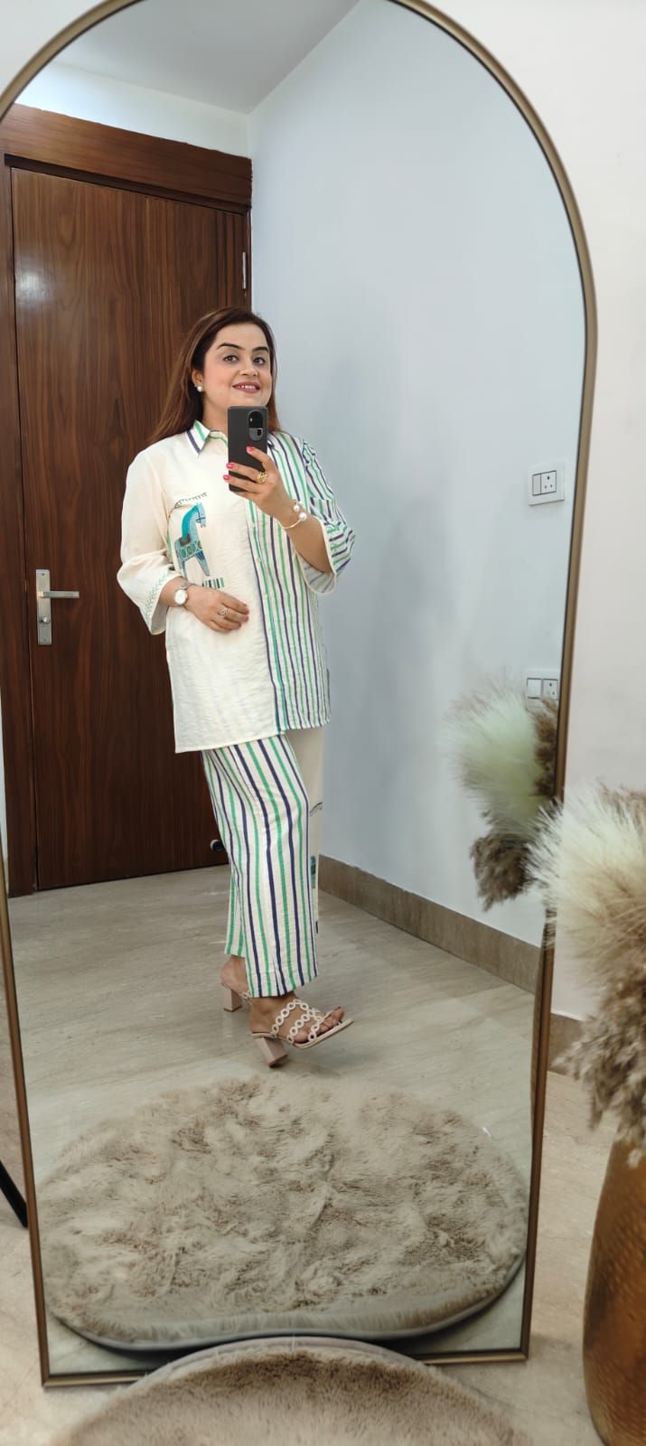 Off-White Corset Set with Striped Bottom | Chic & Comfortable