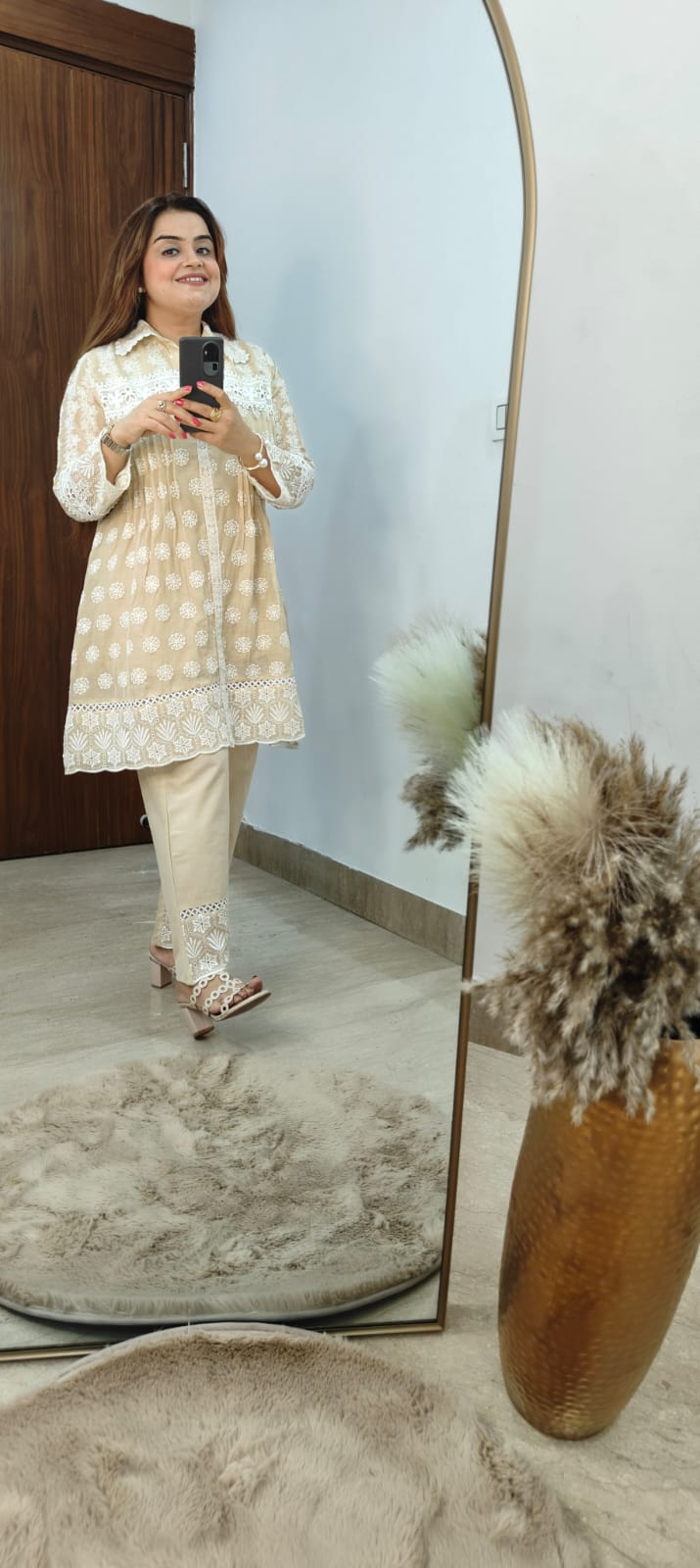 Elegant Beige Chikankari Co-ord Set 🤍
