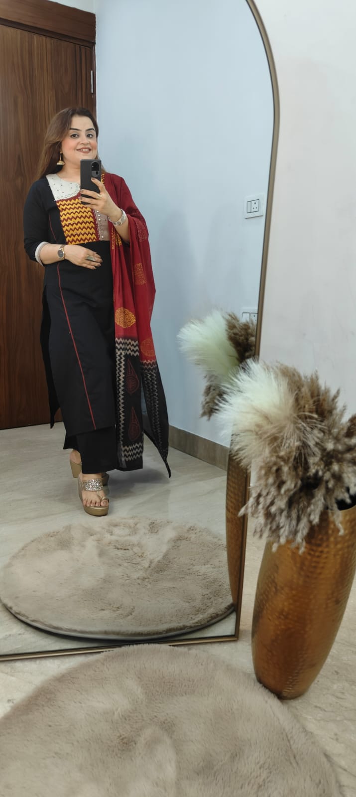 Traditional Black Cotton Kurti Set with Elegant Dupatta