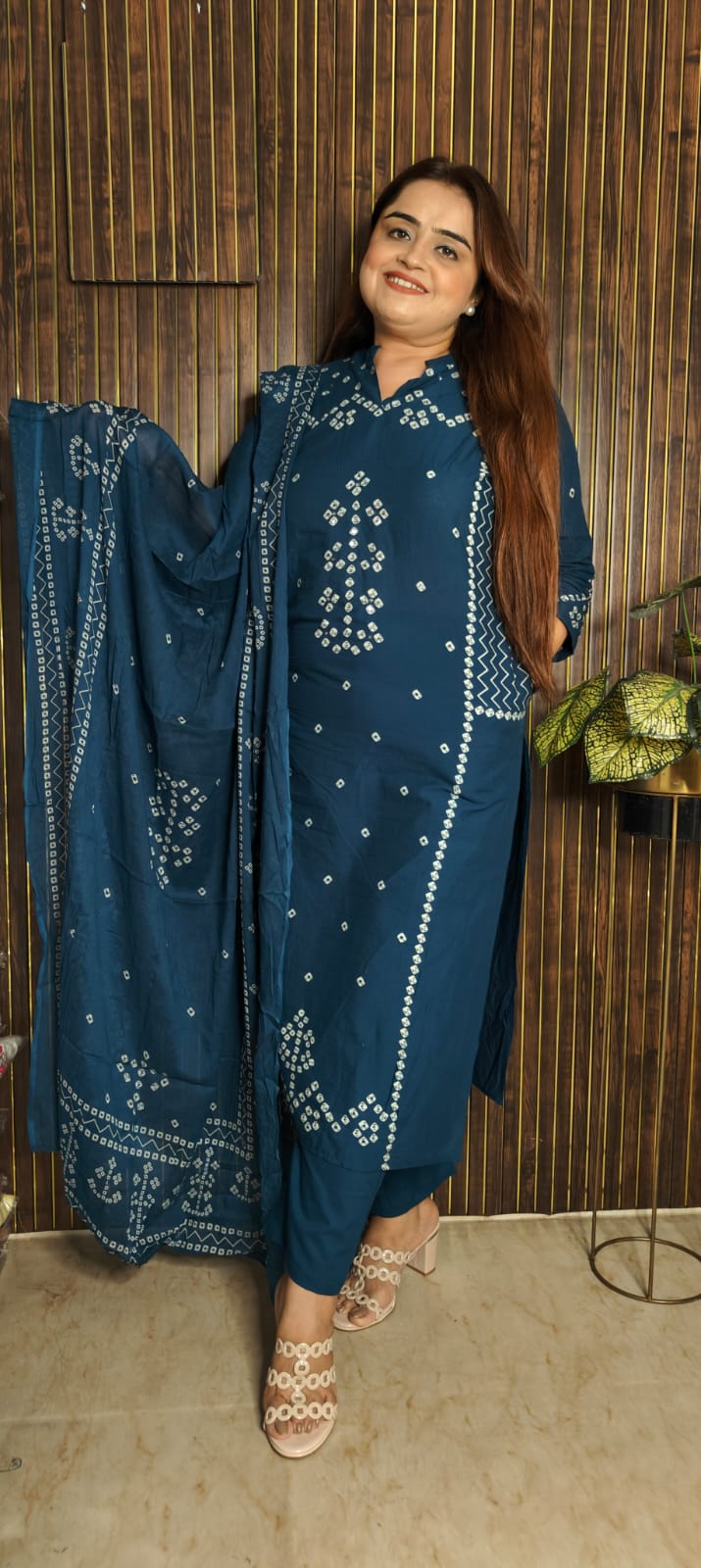 Blue Cotton Bandhani Kurti Set 💙