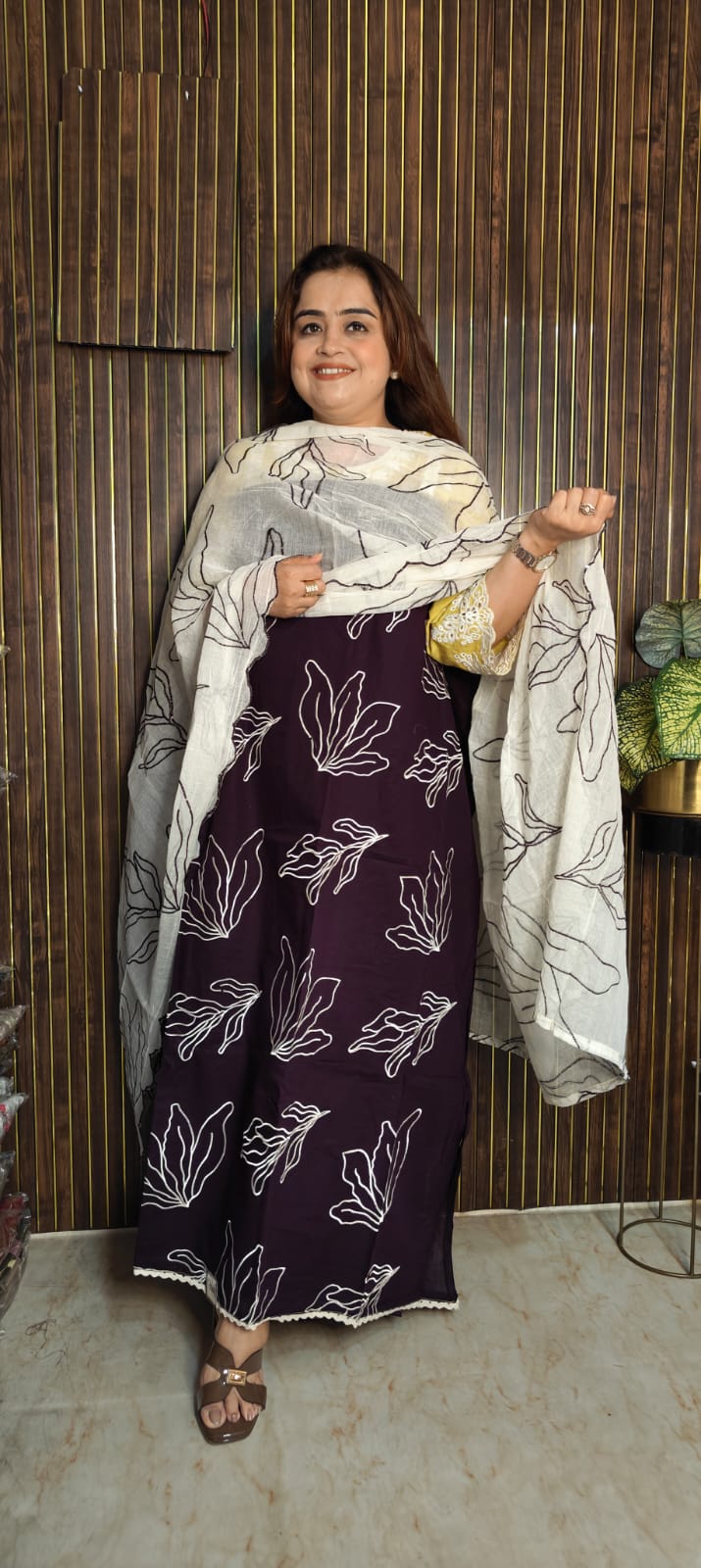 Pocket-Friendly Cotton Suit with Embroidered Shirt & Dupatta | Wine, Black & Rust