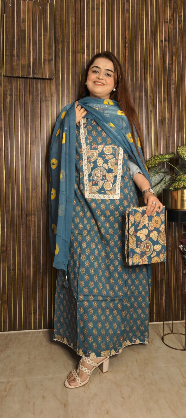 Premium Cotton Suit Set | Chiffon Bandhani Dupatta & Printed Bottom