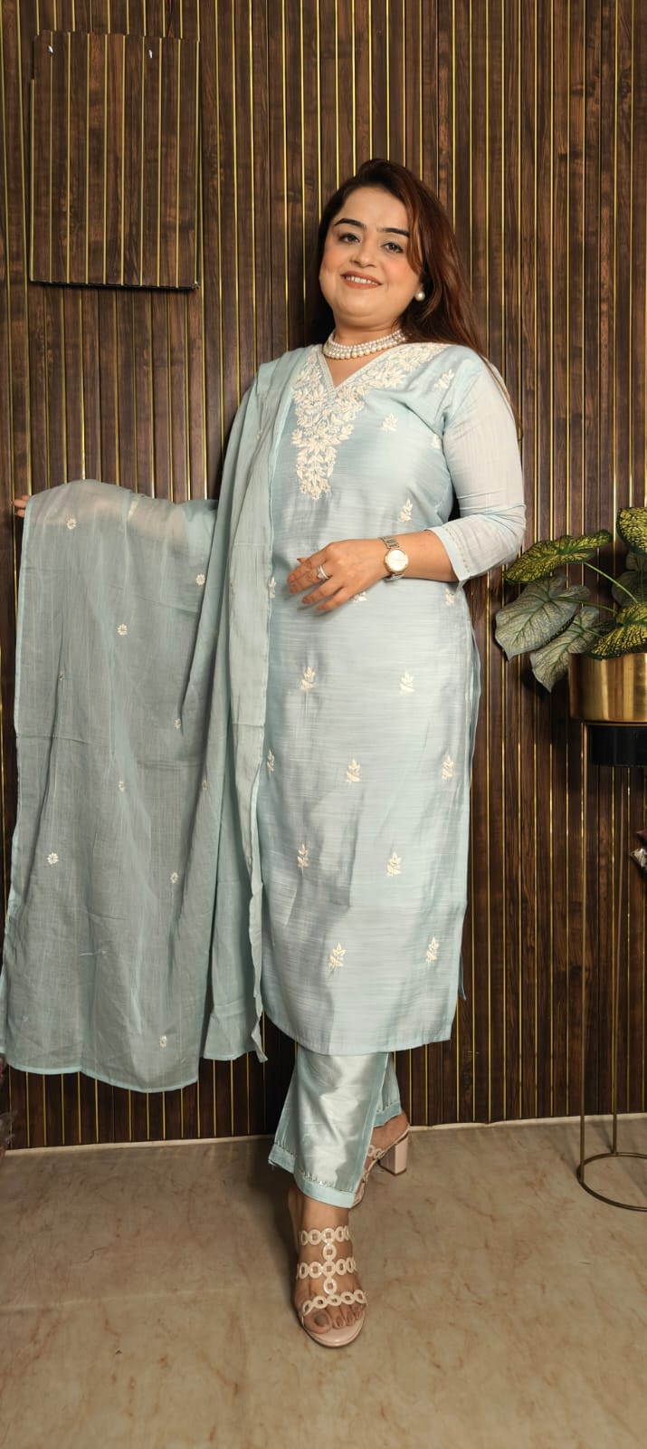 Light Blue Embroidered Kurti Set | Everyday Elegance