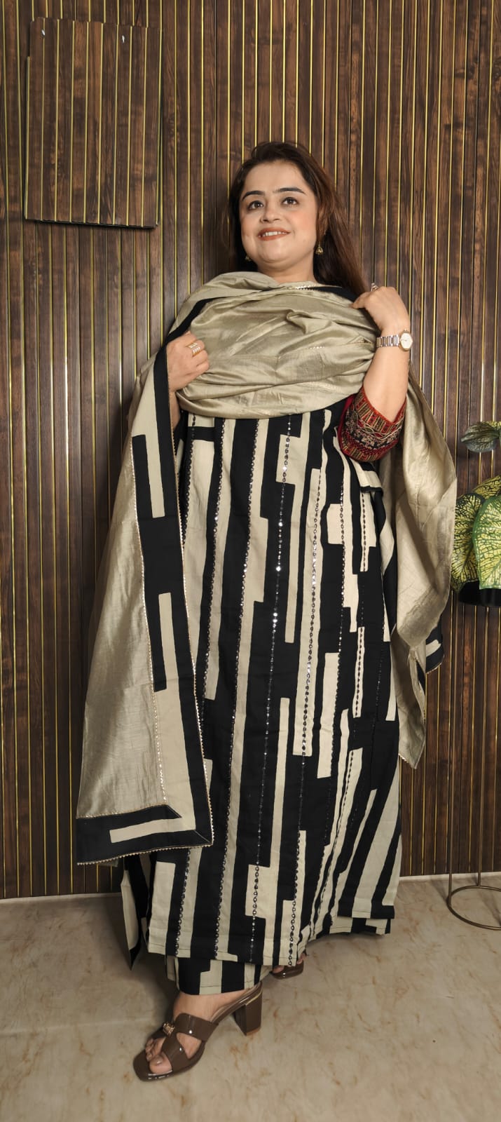 Timeless Black & Beige Designer Cotton Suit