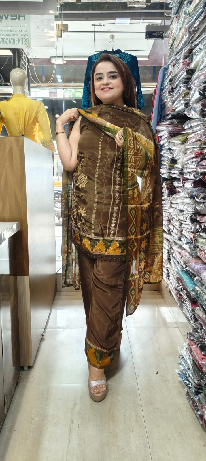 Festive Brown Muslin Co-ord Cum Kurti Set 🤎