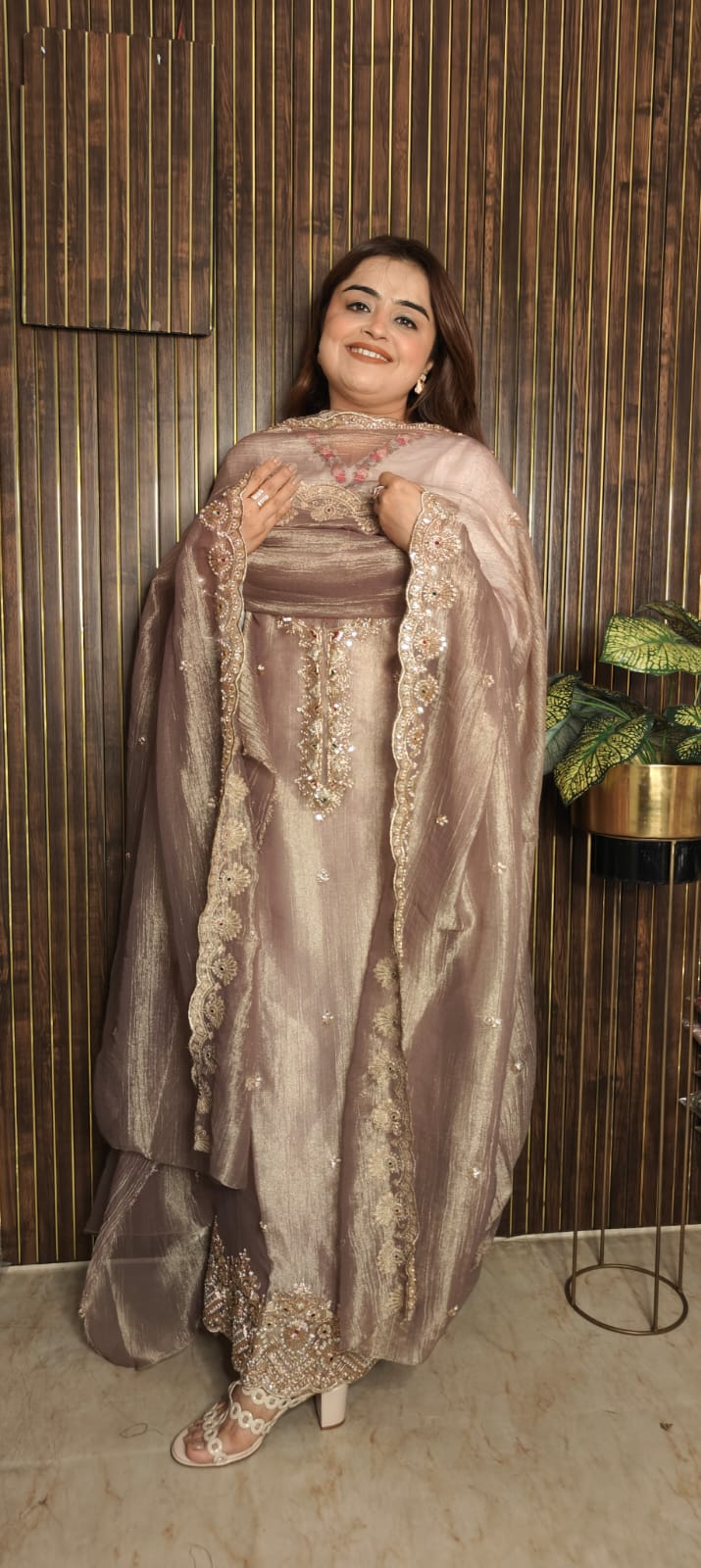 Crushed Tissue Suit with Exquisite Handwork – Wedding & Festive Special