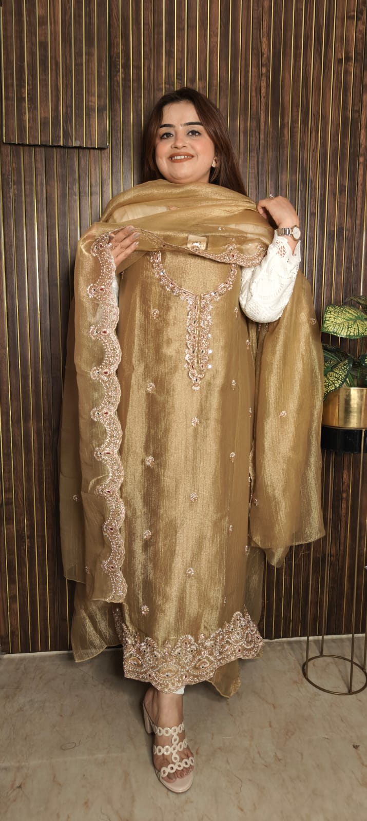 Crushed Tissue Suit with Exquisite Handwork – Wedding & Festive Special