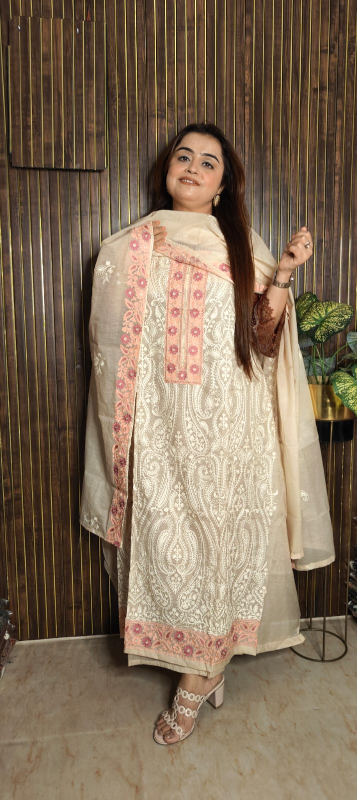 Premium Mal Chanderi Suit – Exclusive Thread Work in Elegant Subtle Shades