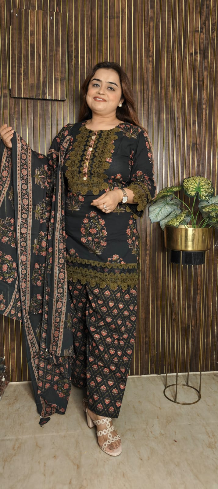 Bottle Green Cotton Farshi Salwar Suit Set
