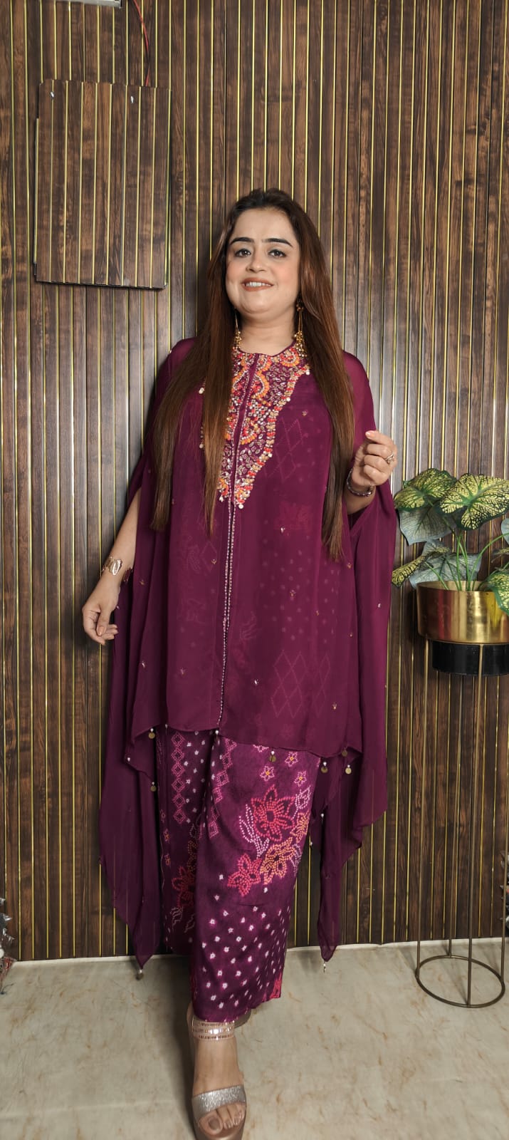 Purple Bandhani Cape Style Festive Dress 💜✨