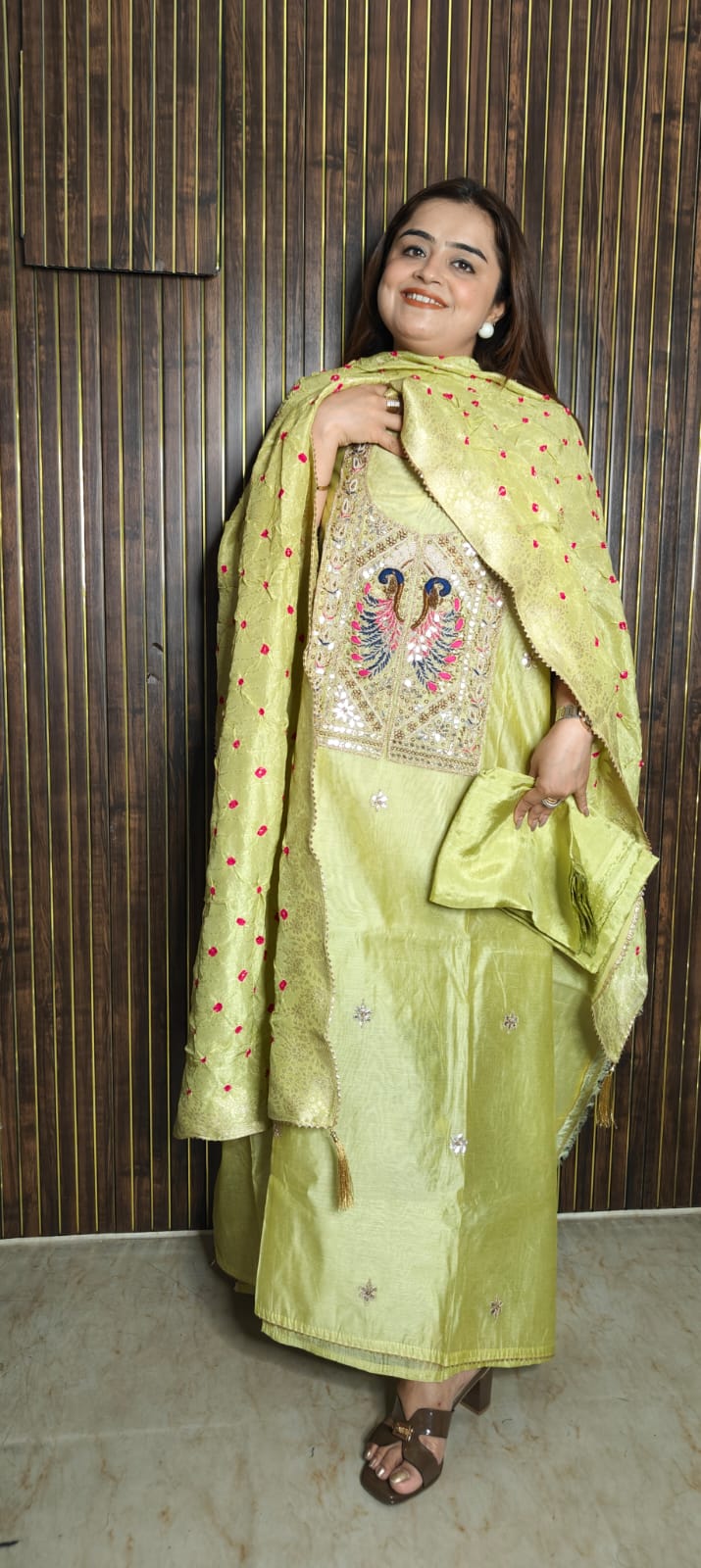 Peacock Chanderi Elegance | Traditional Bandhani Festive Suit