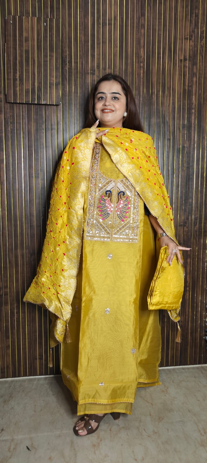 Peacock Chanderi Elegance | Traditional Bandhani Festive Suit