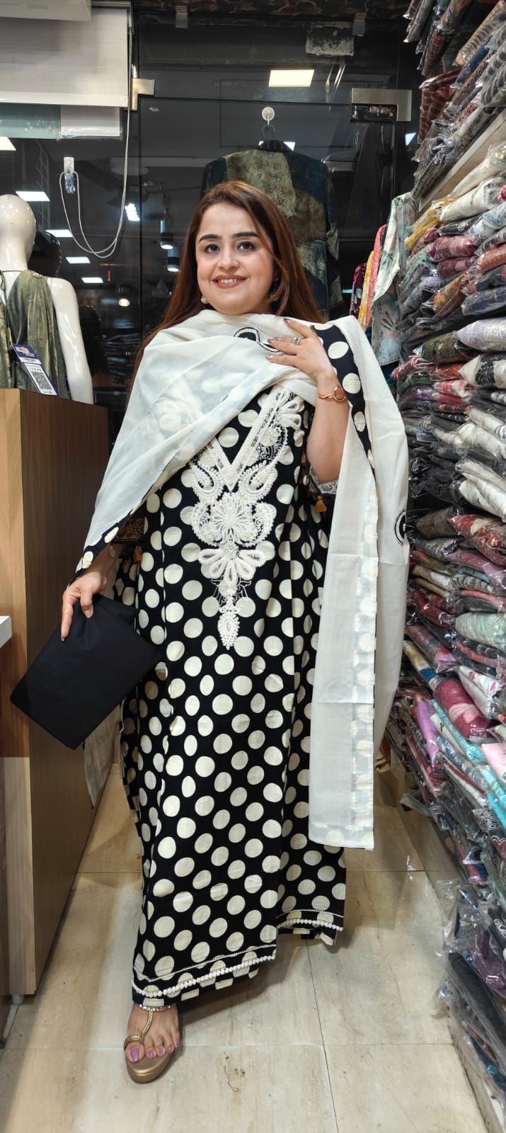 Polka Dot Charm – Black & White Cotton Suit 🖤🤍