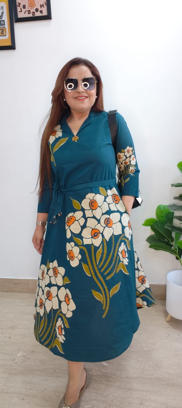 Floral Cotton One-Piece Dress with Waist Belt & Pocket – Stylish, Comfortable & Affordable 🌸