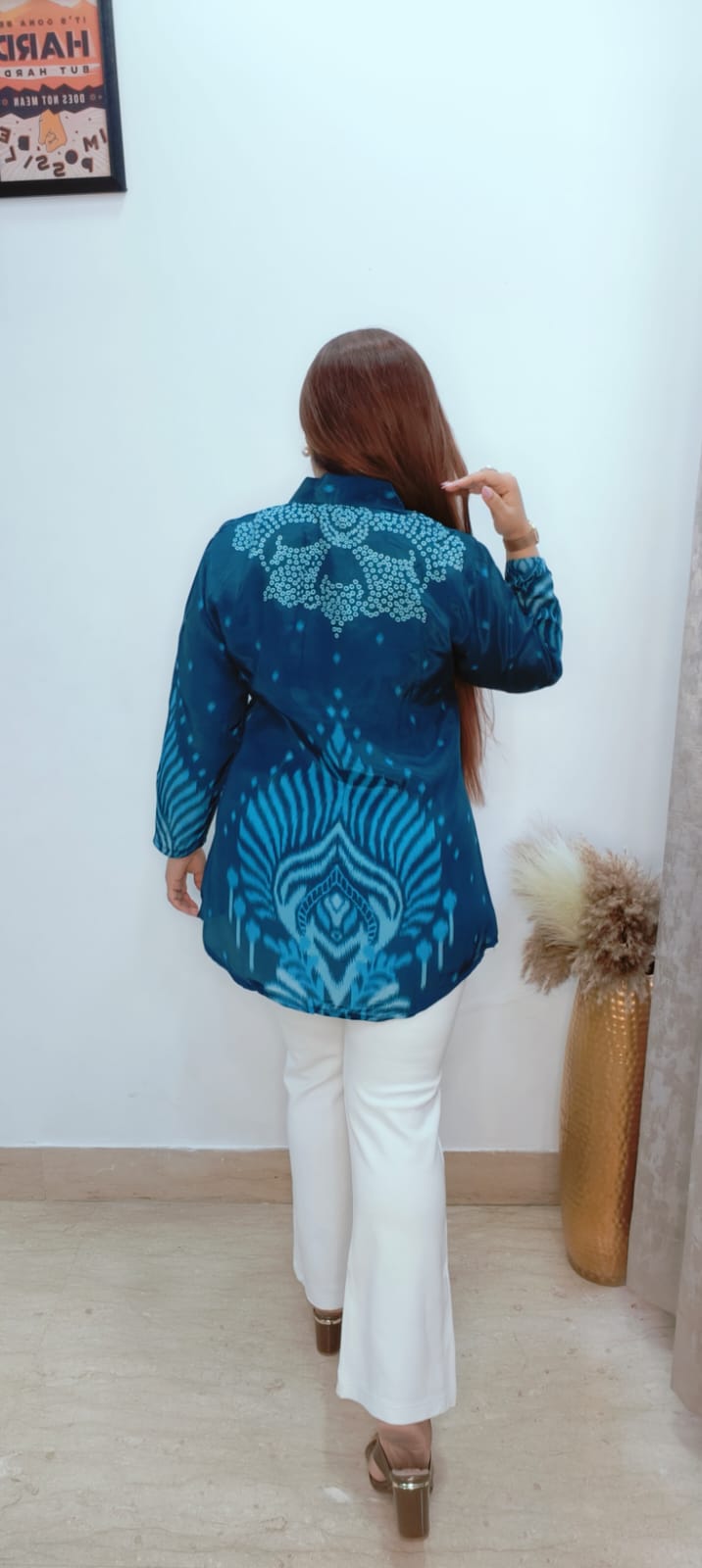Elegant Teal Printed Shirt Top