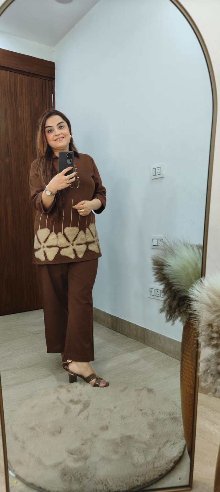 Trendy Brown Cotton Cord set